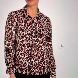 Pleione Animal Print Ruffle Placket Blouse XS